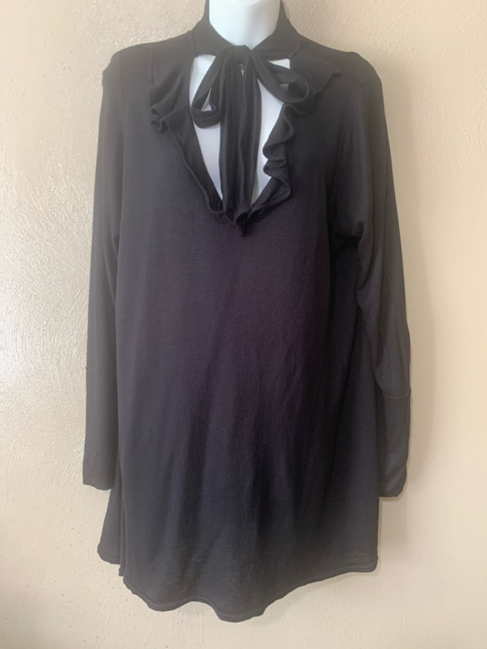 4. Free People size M Oversized Black Knit Top with Ruffle Tie Detail